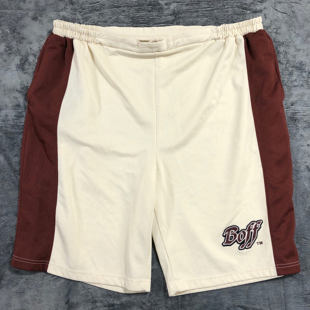 Boff Athletic‎ Mesh Shorts Mens 4XL Cream Maroon Vintage Style Basketball Gym